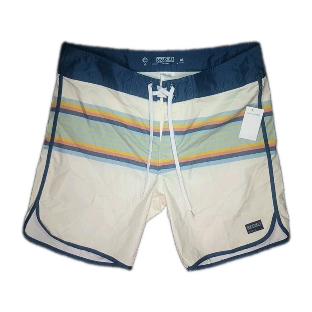 Ezekiel 2 Way Stretch Board Shorts Men SZ 36 Striped Swim Trunks NEW With Tags